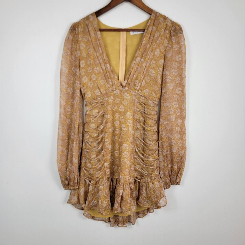 Saints‎ + Secrets Women's Size XS Mini Dress Mustard Yellow Brown